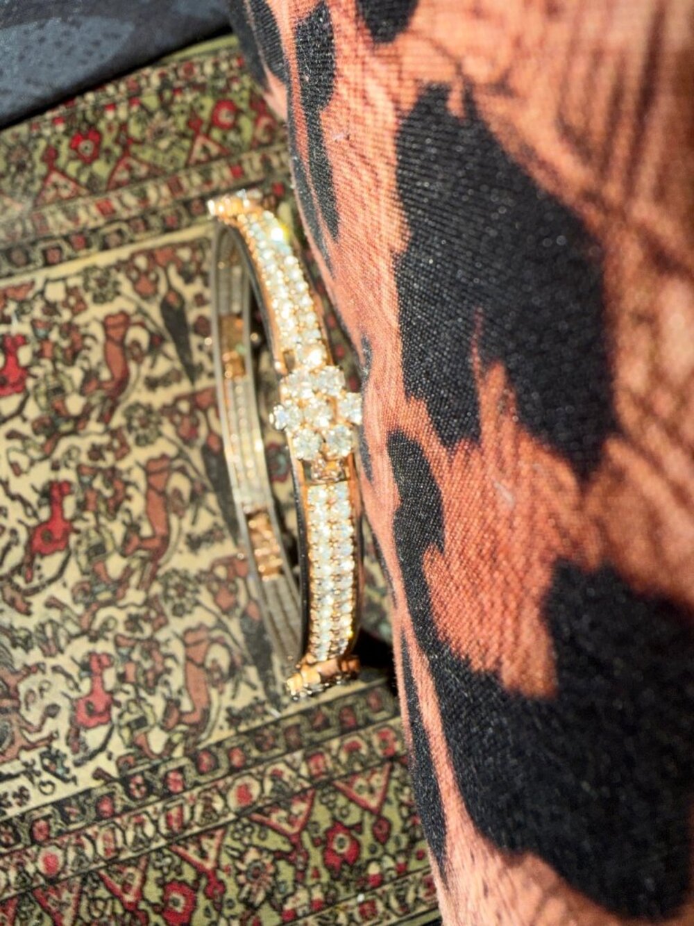 Gold Clear Rhinestone Bangle 2.5in